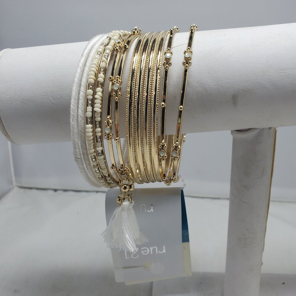 Rue21 12-Piece White and Gold Bangle Bracelet Set